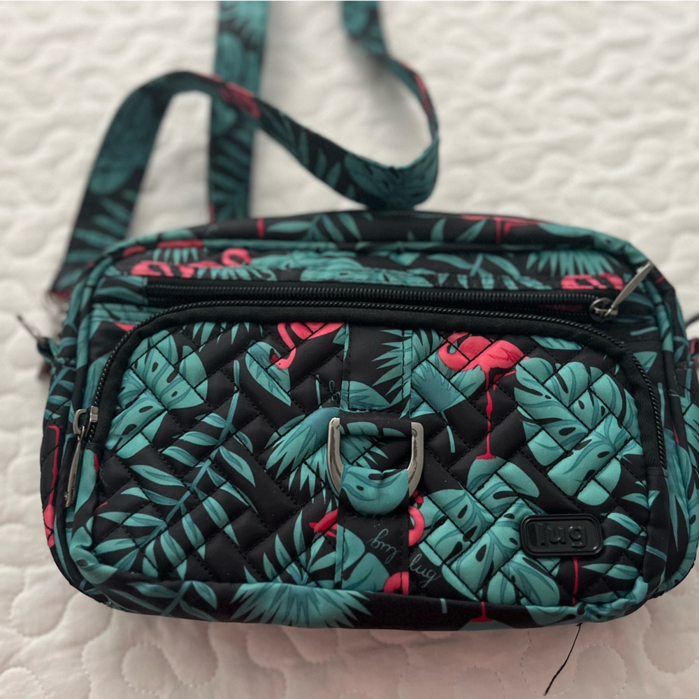 Lug Carousel Flamingo Print Quilted Crossbody